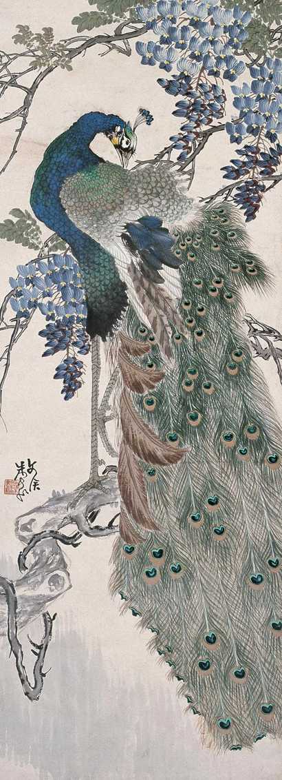 朱文候 孔雀 立轴